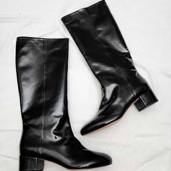 NEW J. Crew Italian Leather Knee High Black Patent Leather Tall Boot 10.5 - Picture 2 of 13